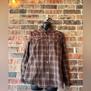 Roper Brown Plaid Pearl Snap Long Sleeve Women’s Shirt Size:M